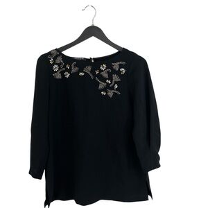 Lafayette 148 New York Black Floral Embellished Top